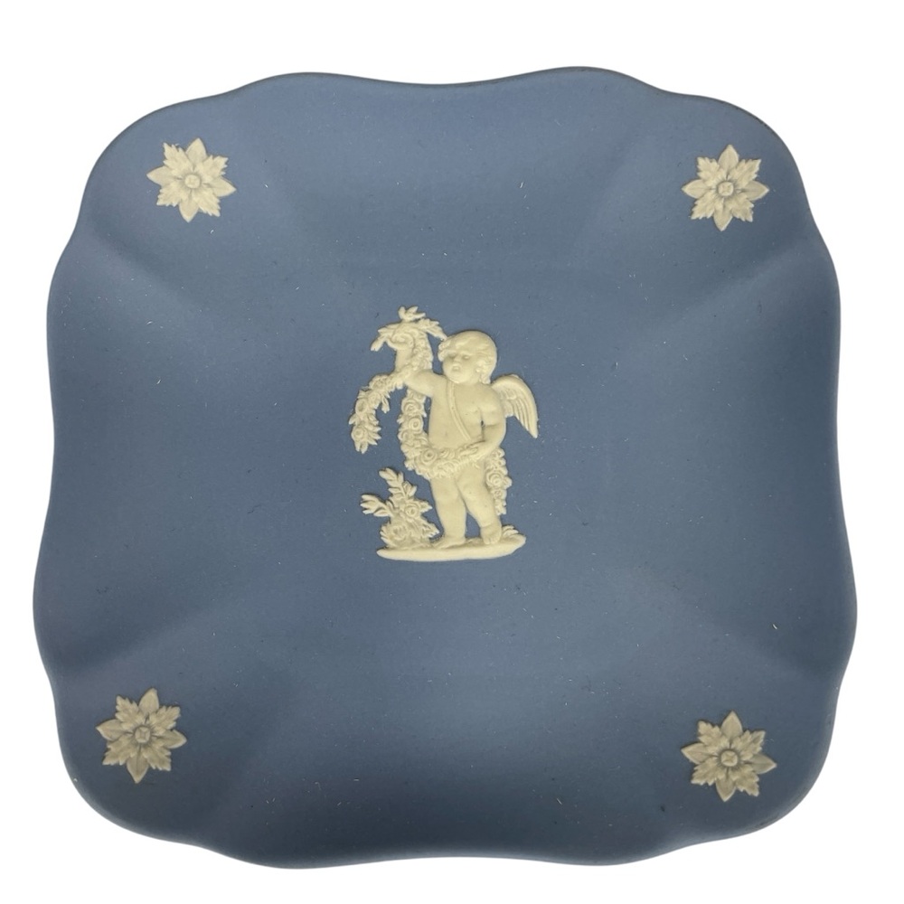 Wedgwood Jasperware Blue Cherub Trinket Decorative Small Square Dish